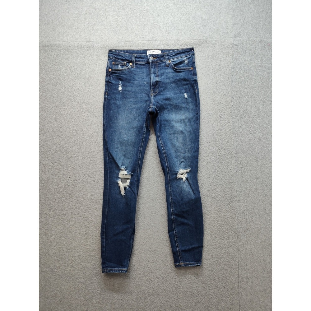 Primark Women Jeans 8 Blue Distressed 5 Pocket Tapered Leg Mid Rise Casual Denim